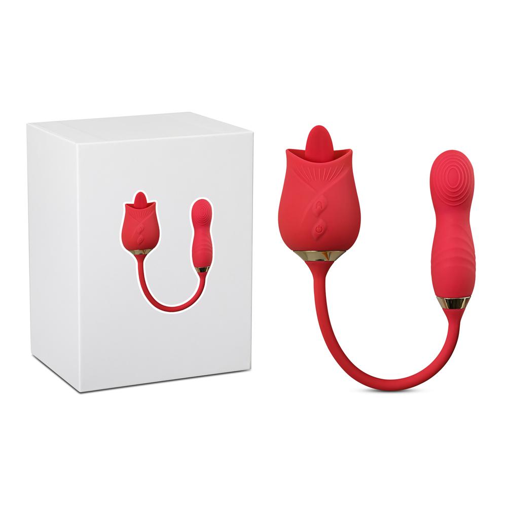 10-Speed Red Color Silicone Clitoral Rose with Tongue Licking and Wiggling Vibrator