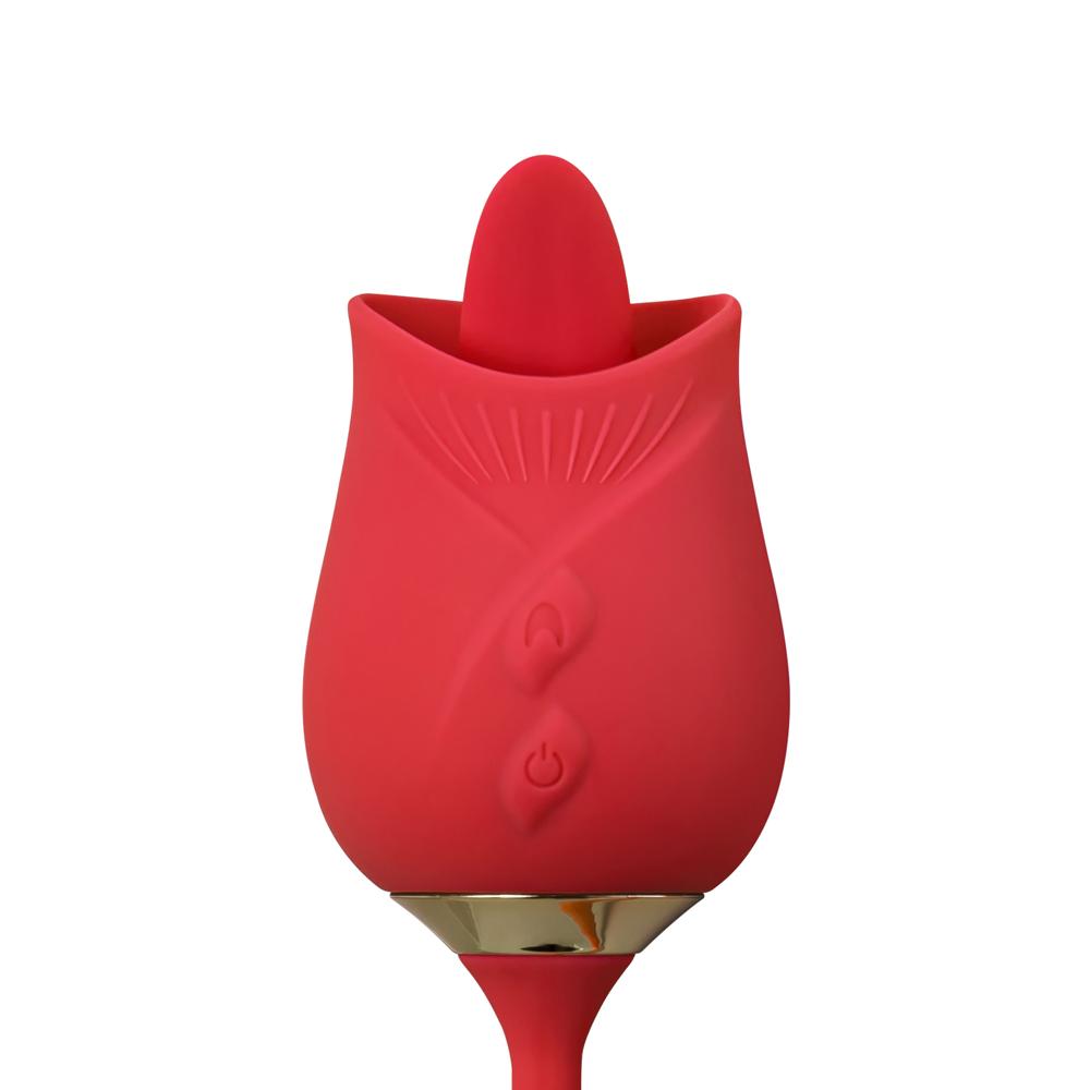 10-Speed Red Color Silicone Clitoral Rose with Tongue Licking and Wiggling Vibrator