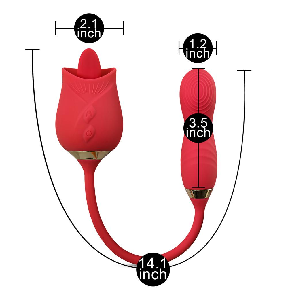 10-Speed Red Color Silicone Clitoral Rose with Tongue Licking and Wiggling Vibrator