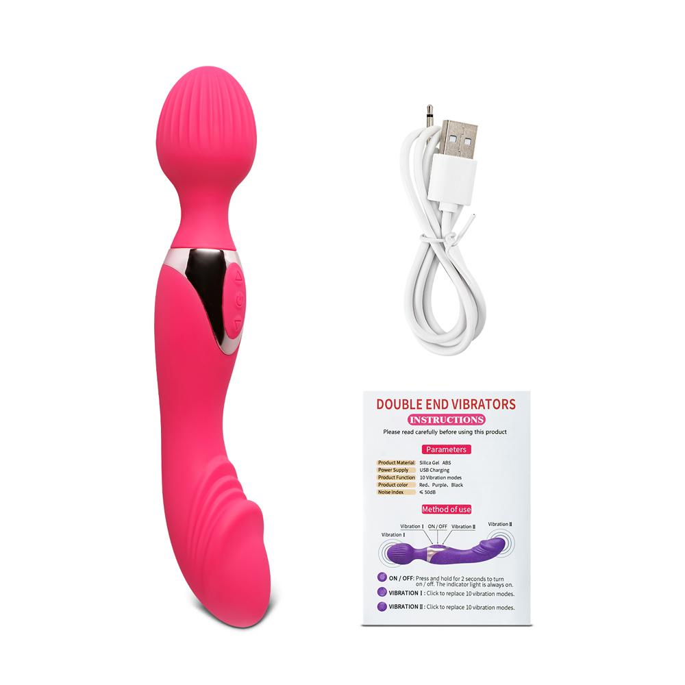 10-Speed Red Color Silicone Double Ended Wand Massager