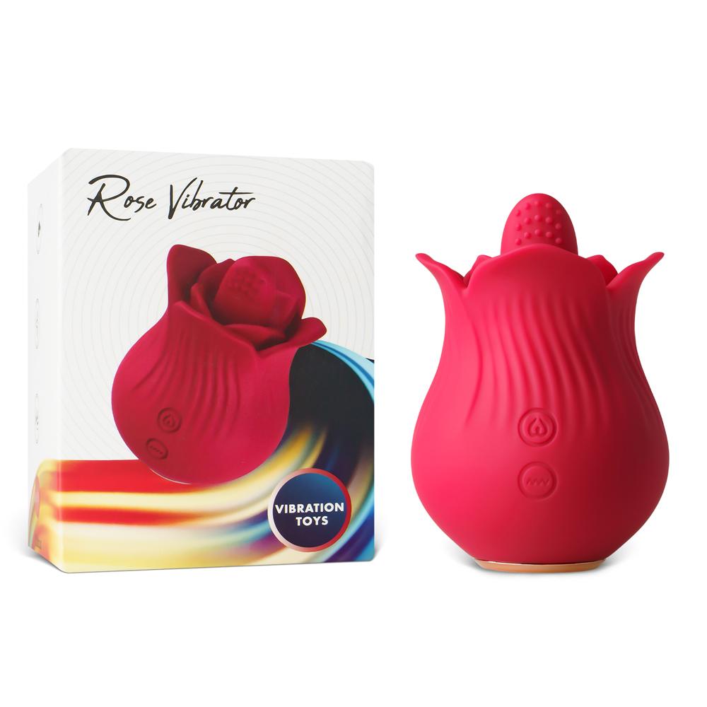 10-Speed Red Color Silicone Rose Sex Toy with Tongue