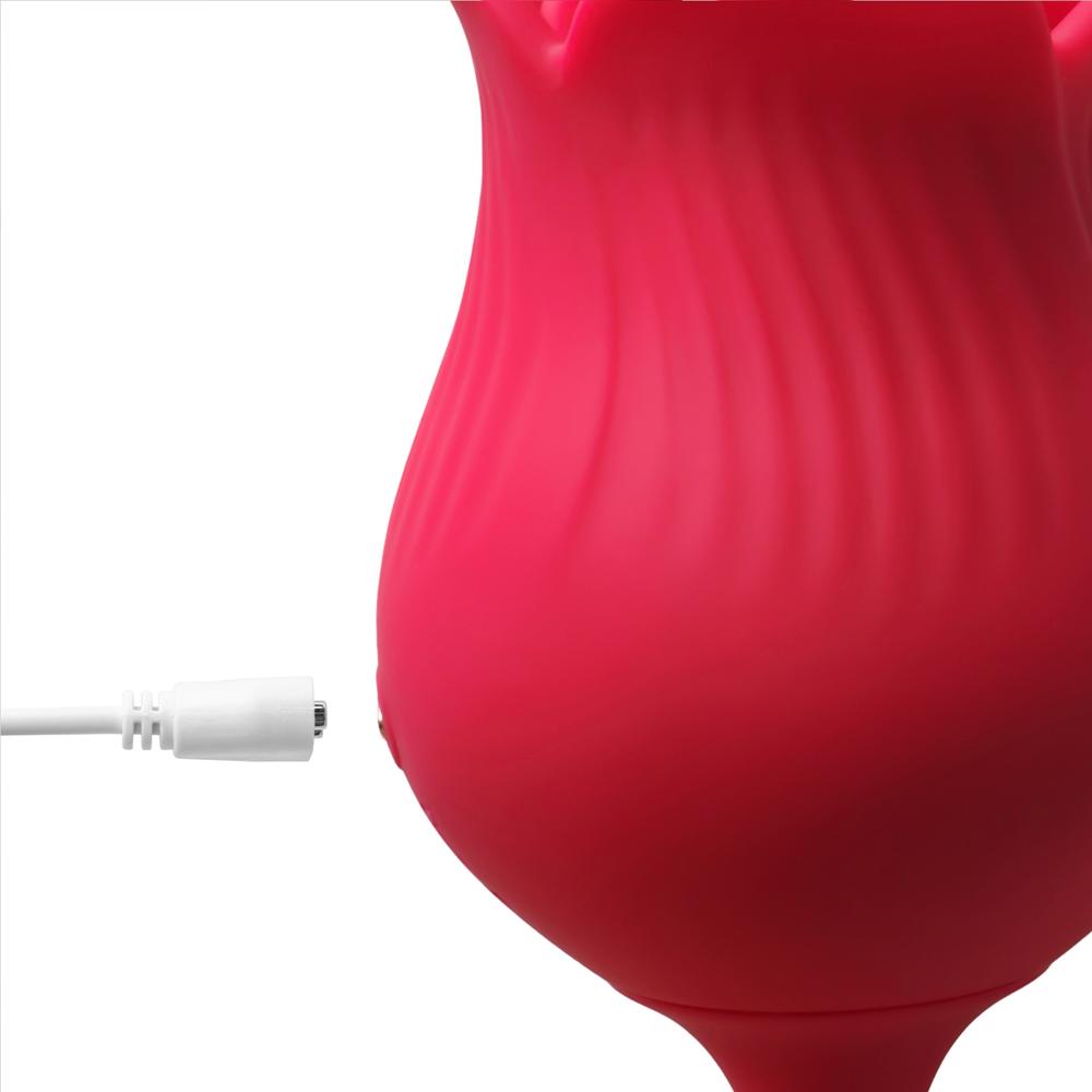 10-Speed Red Color Silicone Rose Sex Toy with Tongue and Thrusting Vibrator