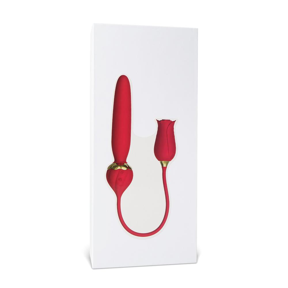 10-Speed Red Color Silicone Rose Vibrator with Thrusting Vibrator