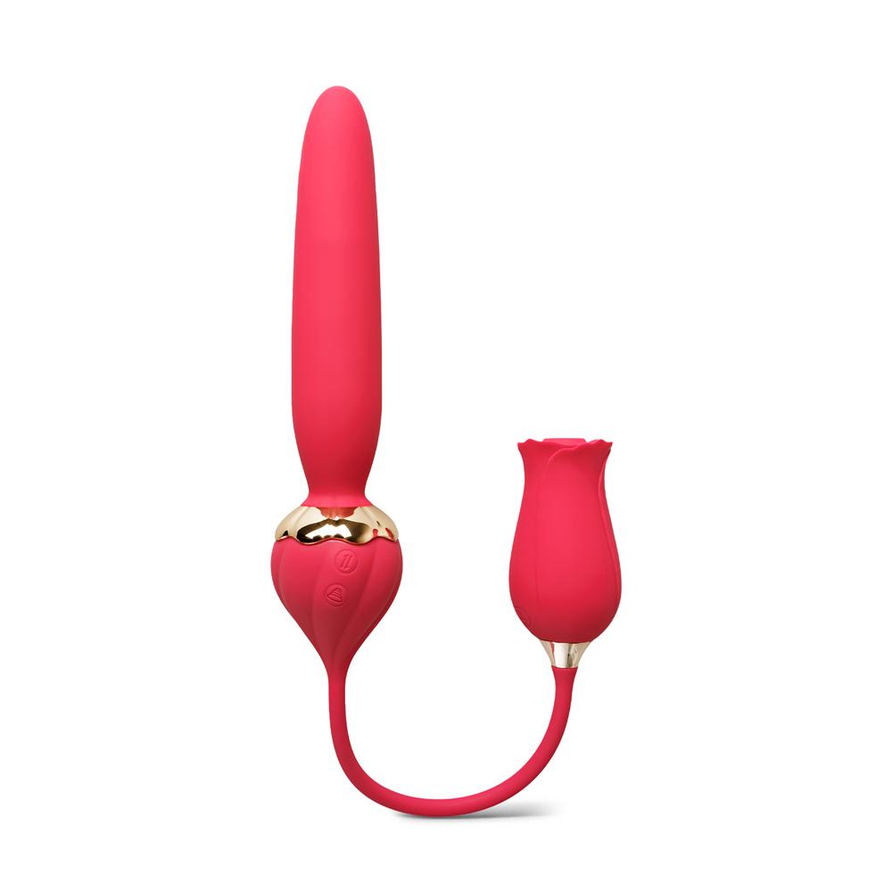 10-Speed Red Color Silicone Rose Vibrator with Thrusting Vibrator