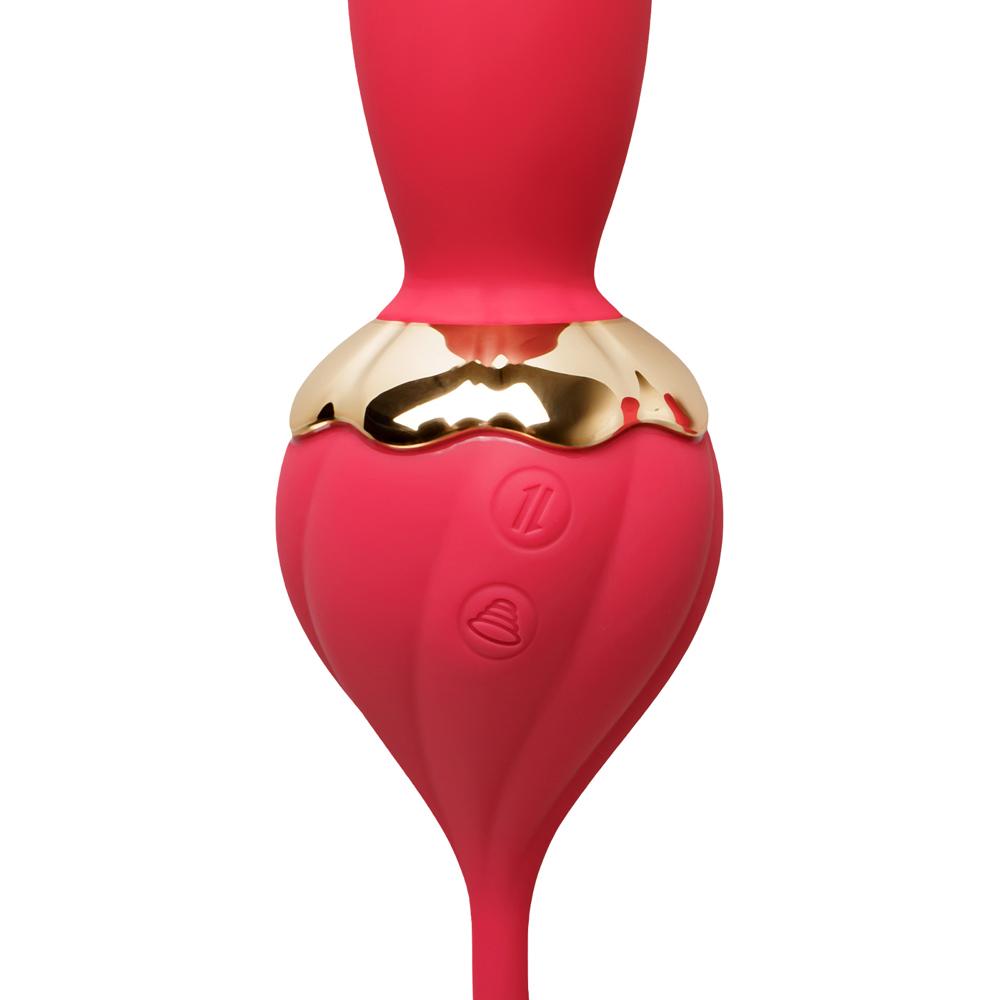 10-Speed Red Color Silicone Rose Vibrator with Thrusting Vibrator