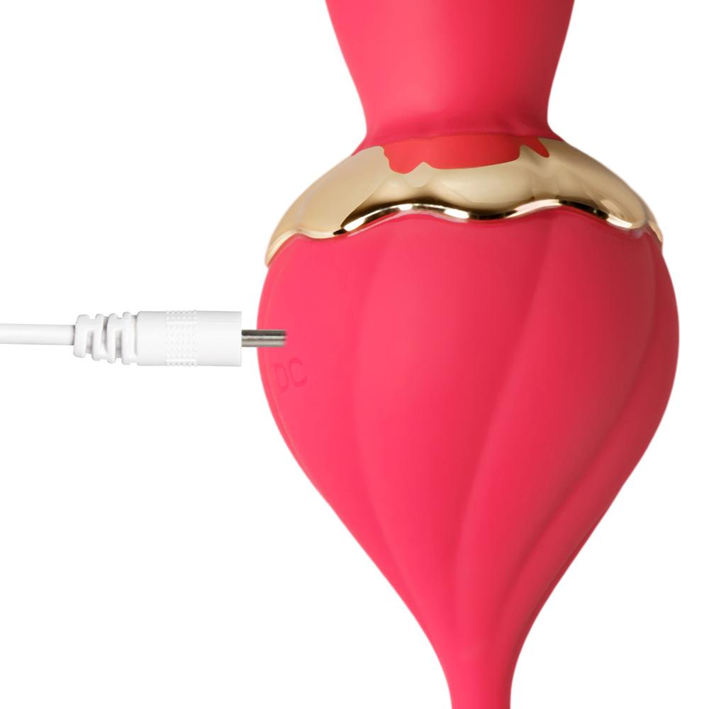 10-Speed Red Color Silicone Rose Vibrator with Thrusting Vibrator