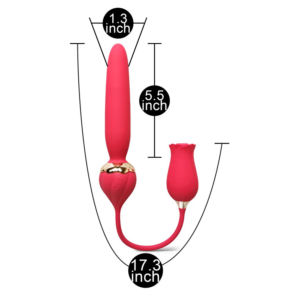 10-Speed Red Color Silicone Rose Vibrator with Thrusting Vibrator