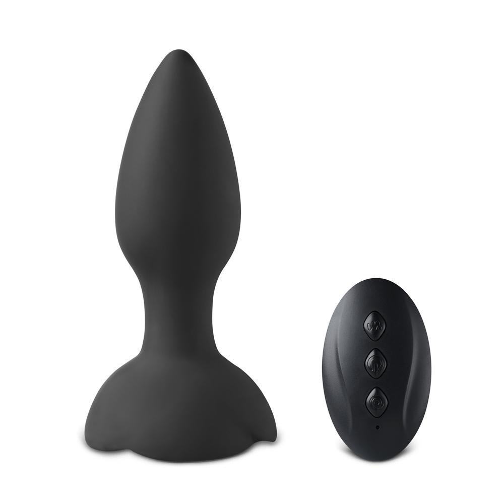 10-Speed Remote Control Black Silicone Vibrating Anal Plug with Rose Base