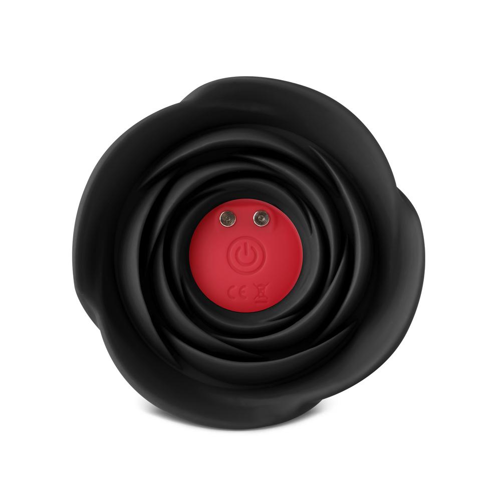 10-Speed Remote Control Black Silicone Vibrating Anal Plug with Rose Base