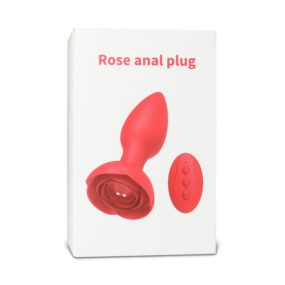 10-Speed Remote Control Black Silicone Vibrating Anal Plug with Rose Base