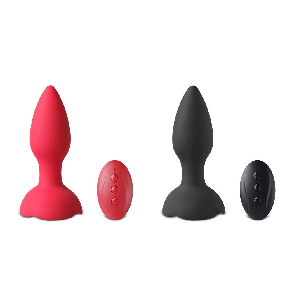 10-Speed Remote Control Black Silicone Vibrating Anal Plug with Rose Base