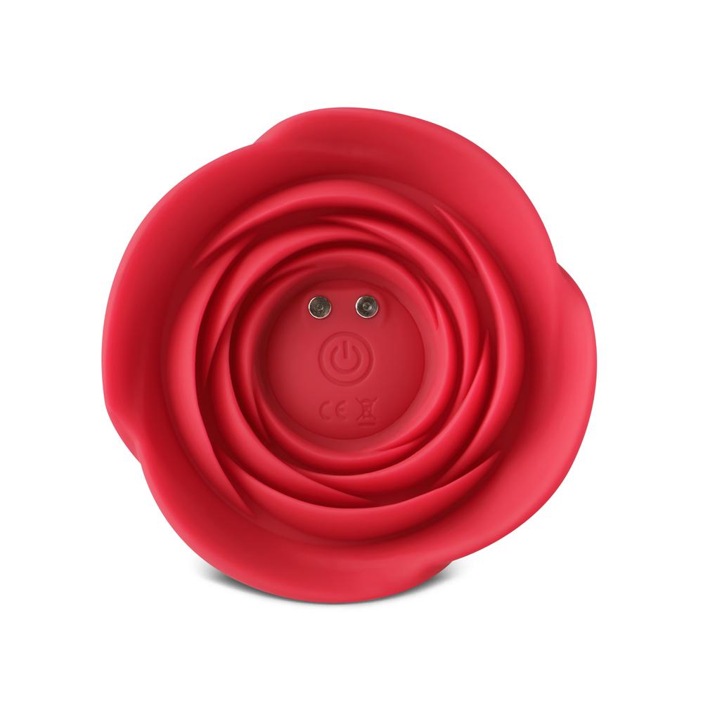 10-Speed Remote Control Red Silicone Vibrating Anal Plug with Rose Base