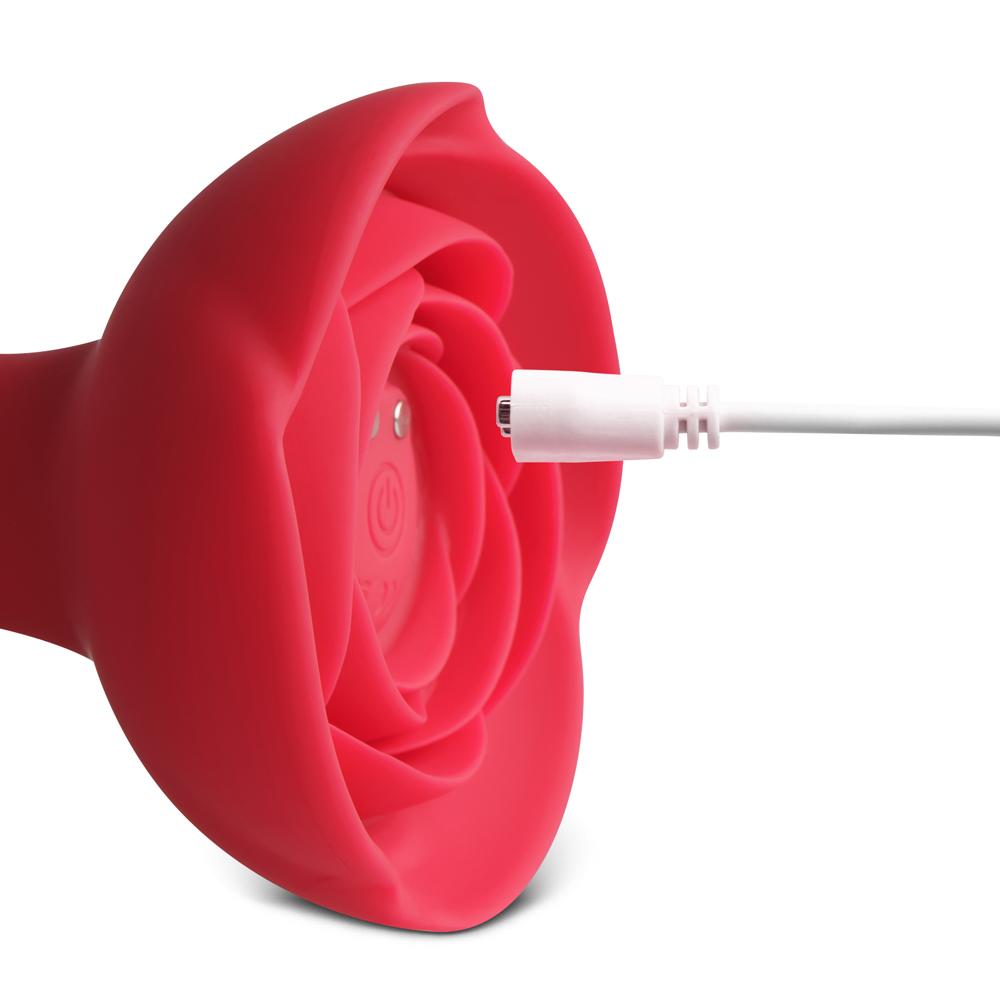 10-Speed Remote Control Red Silicone Vibrating Anal Plug with Rose Base