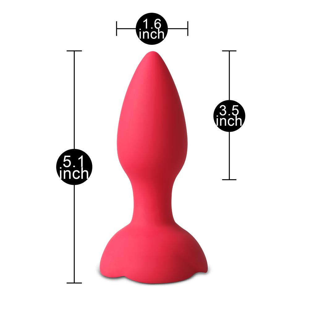 10-Speed Remote Control Red Silicone Vibrating Anal Plug with Rose Base