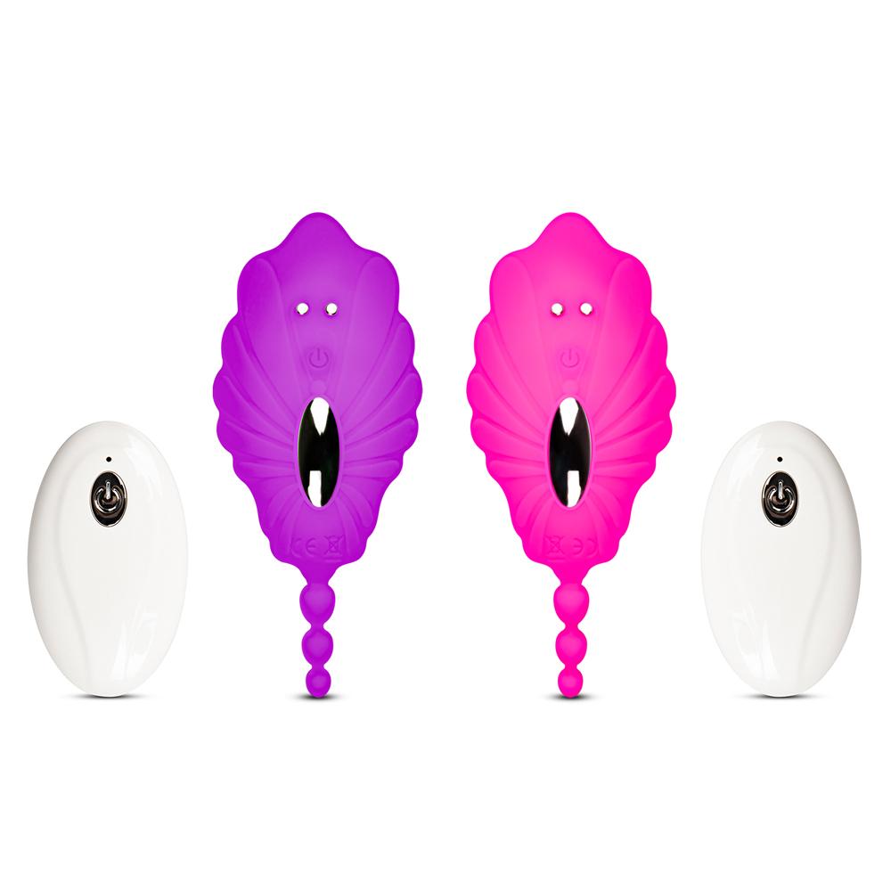 10 Speeds Magenta Color Remote Control Silicone Wearable Panty Vibrator with Beads