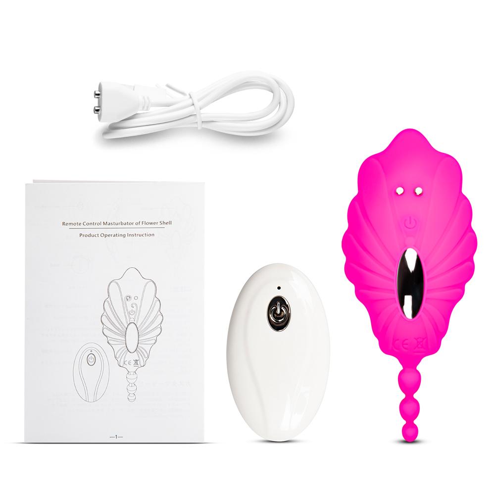 10 Speeds Magenta Color Remote Control Silicone Wearable Panty Vibrator with Beads