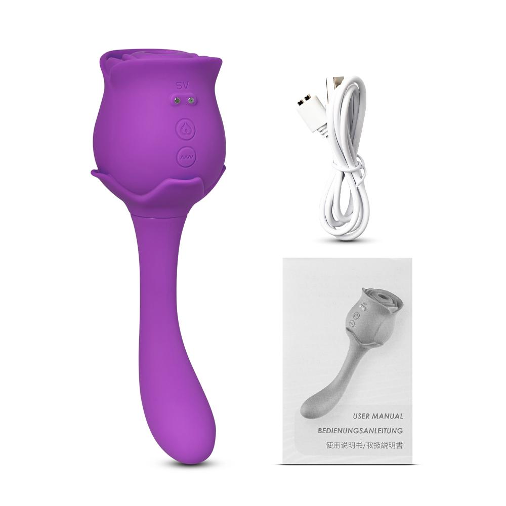 10 Speeds Purple Color Silicone Clitoral Sucking Rose with G-Spot Vibrator