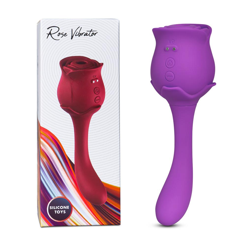 10 Speeds Purple Color Silicone Clitoral Sucking Rose with G-Spot Vibrator