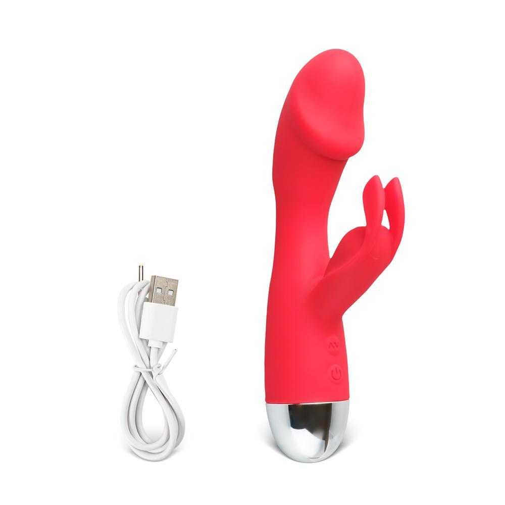 10 Speeds Red Color Rechargeable Silicone Rabbit Vibrator