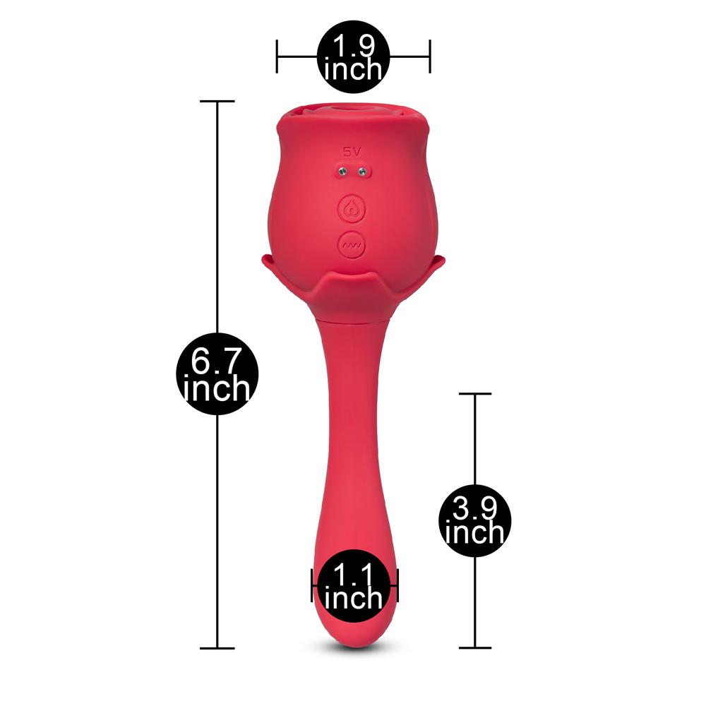 10 Speeds Red Color Silicone Clitoral Sucking Rose with G-Spot Vibrator