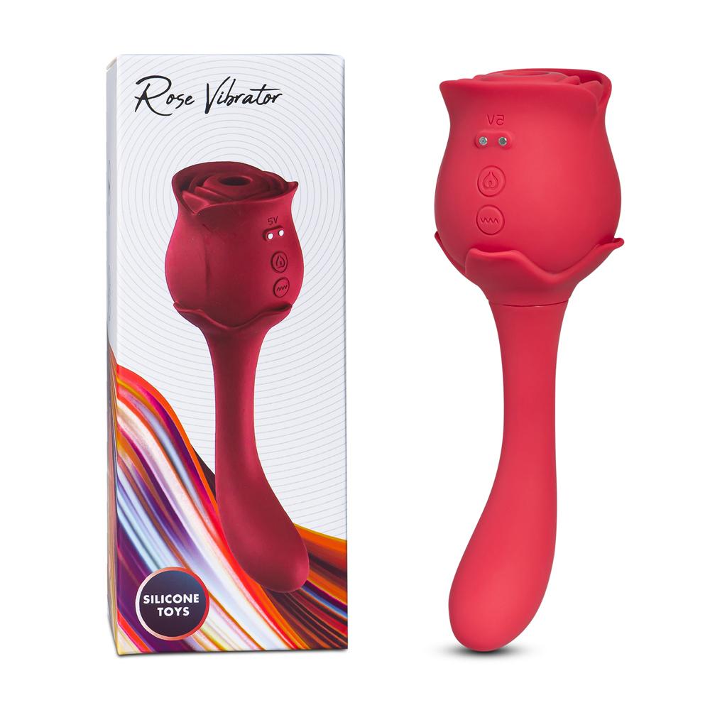 10 Speeds Red Color Silicone Clitoral Sucking Rose with G-Spot Vibrator