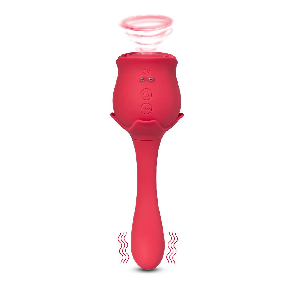 10 Speeds Red Color Silicone Clitoral Sucking Rose with G-Spot Vibrator