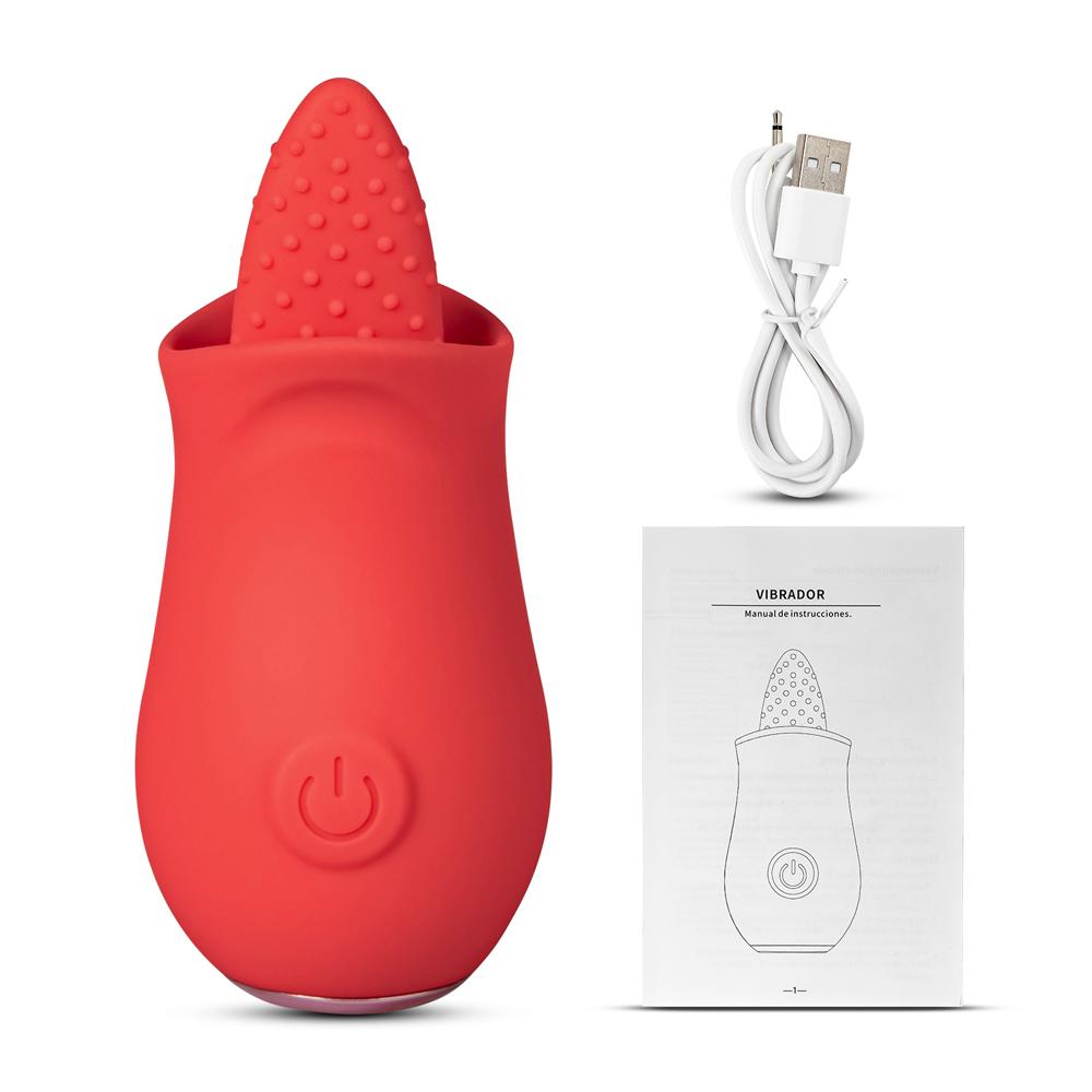 10 Speeds Red Color Silicone Flower Shape Massager with Tongue