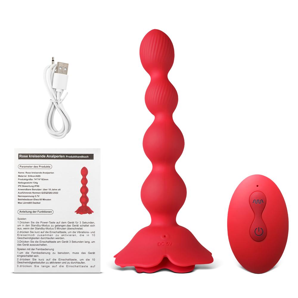 10 Speeds Red Color Silicone Vibrating and Rotating Anal Beads