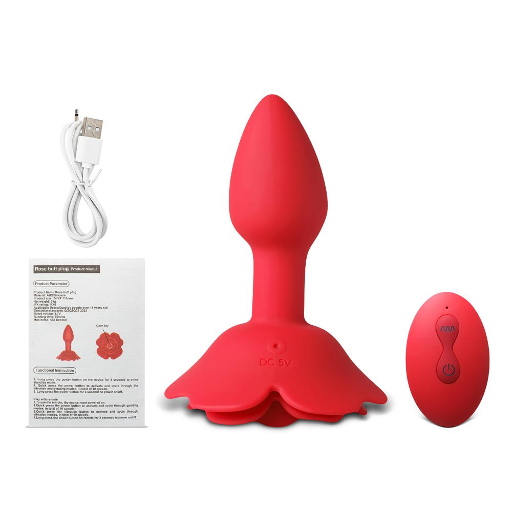 10 Speeds Red Color Silicone Vibrating and Rotating Anal Plug