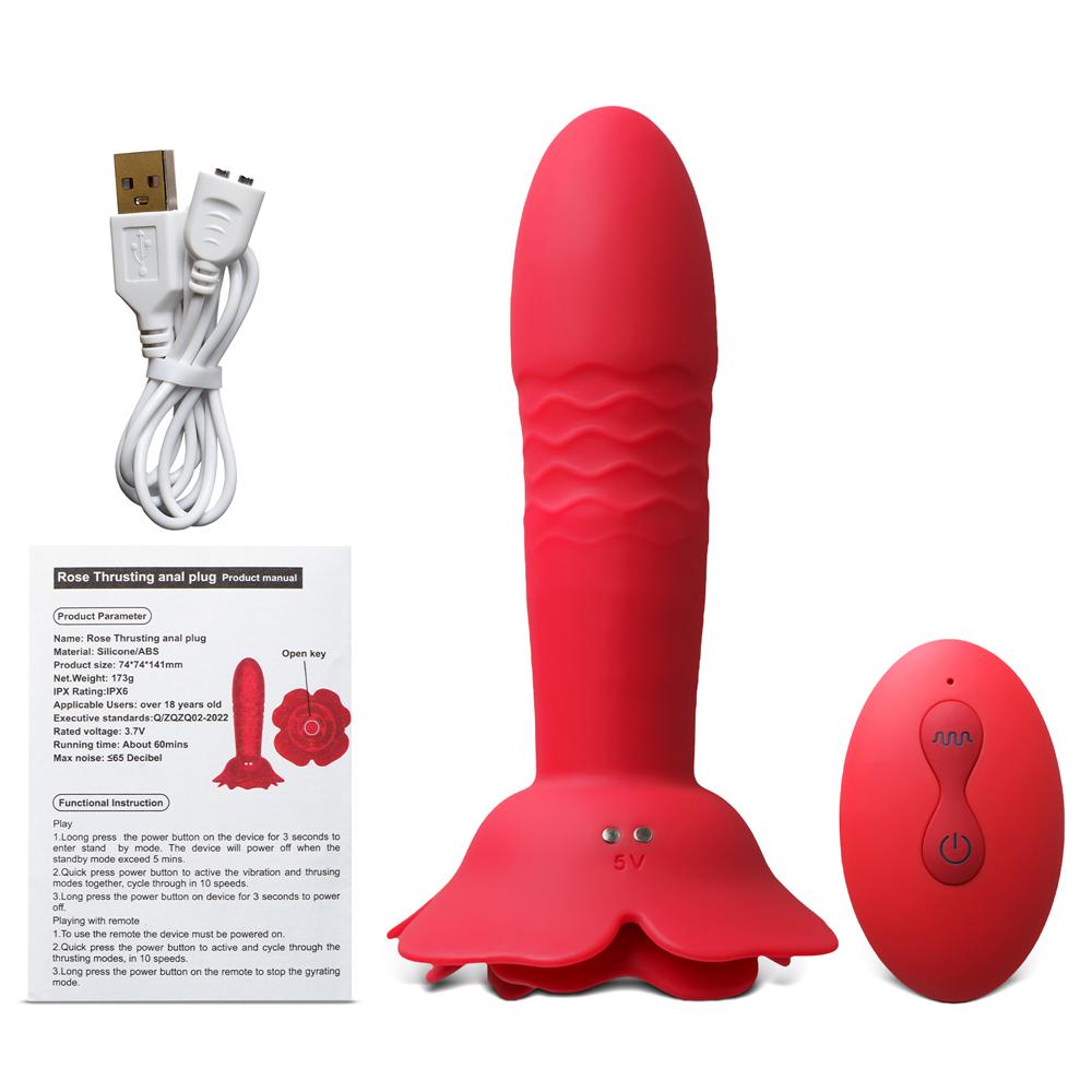 10 Speeds Red Color Silicone Vibrating and Thrusting Ana Toy