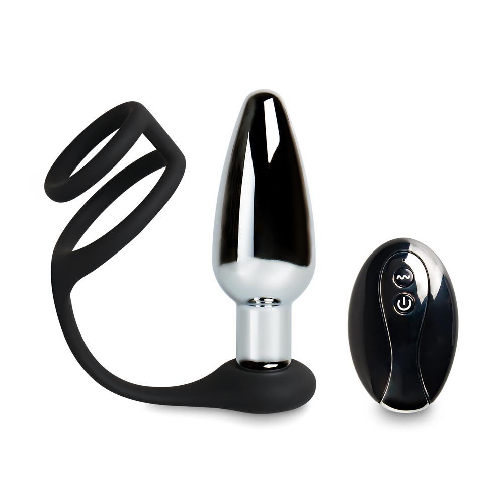 10 Speeds Remote Control Metal Vibrating Butt Plug with Silicone Rings