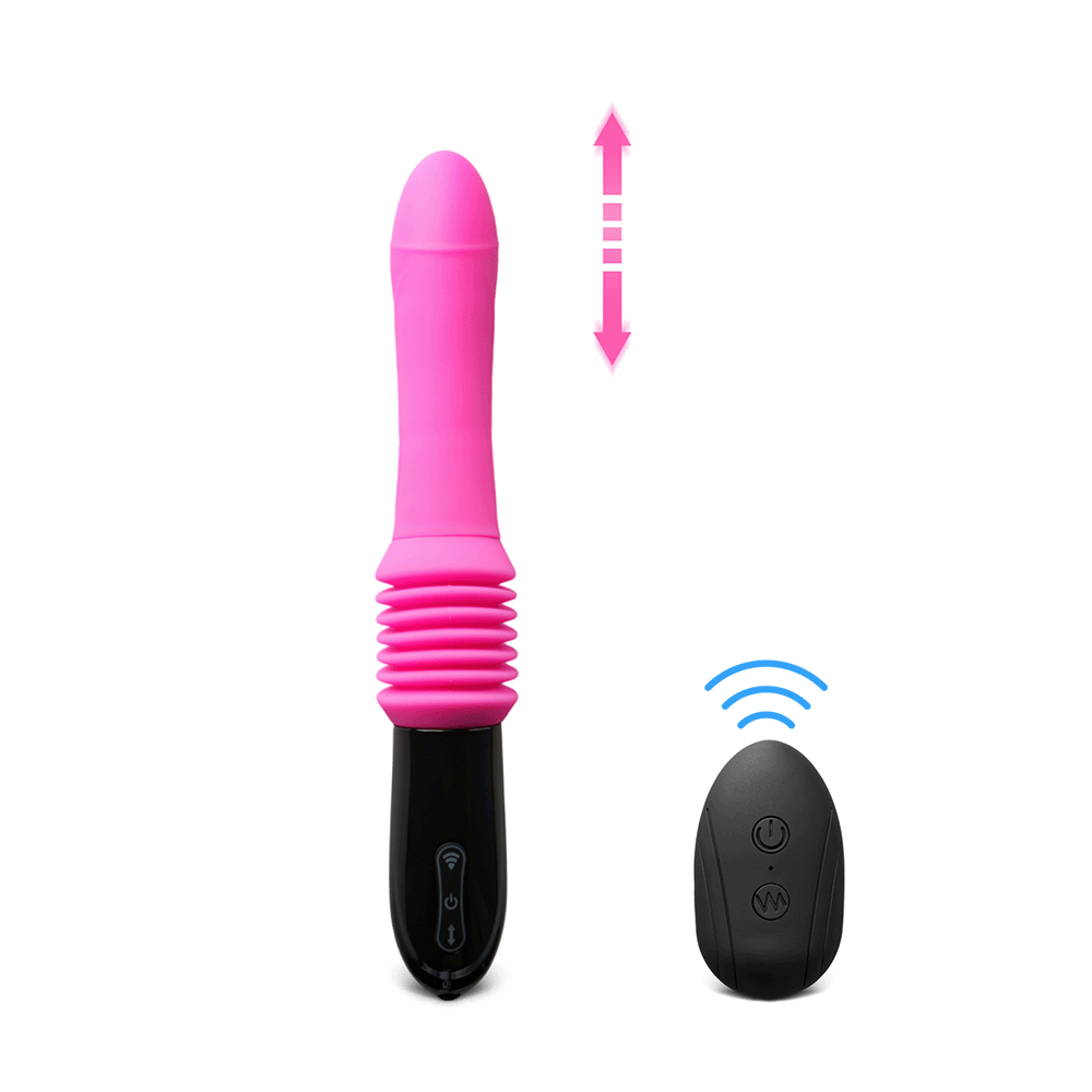 10 Speeds Remote Control Silicone Vibrator with 3 Modes Thrusting Function and Base