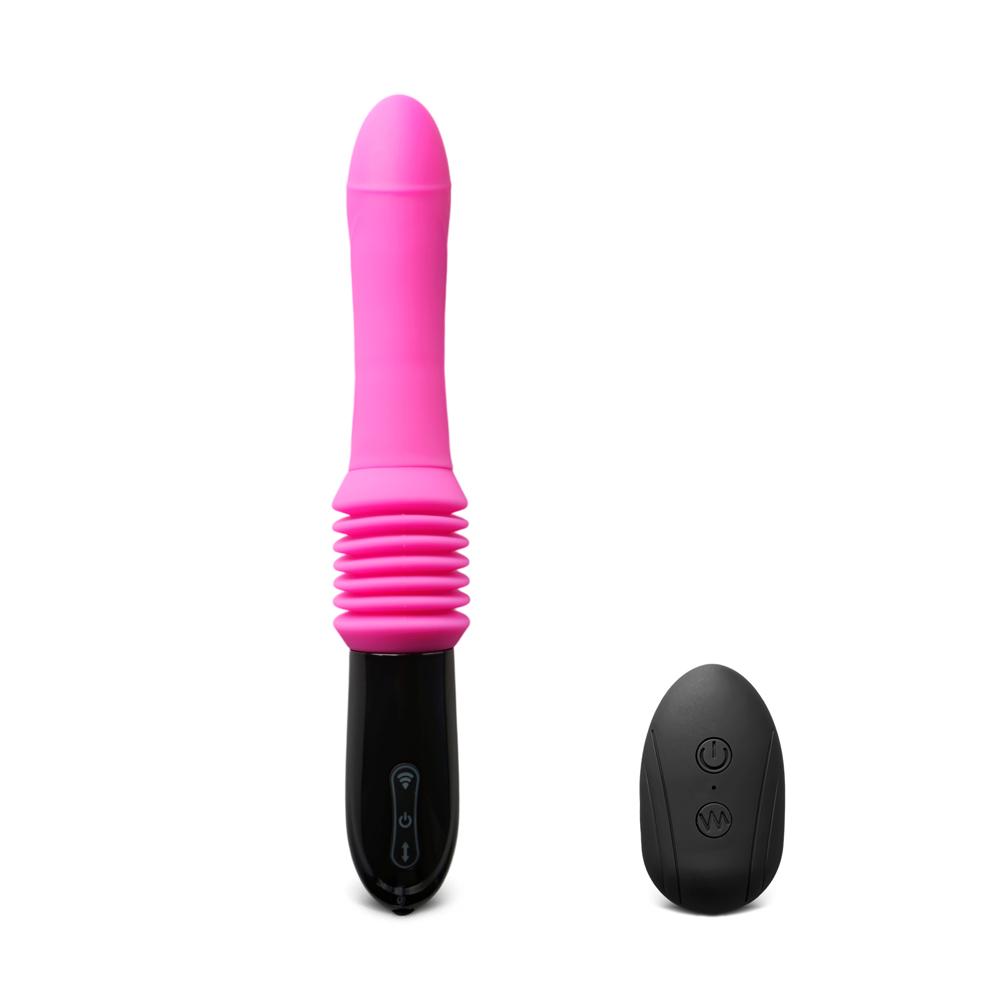 10 Speeds Remote Control Silicone Vibrator with 3 Modes Thrusting Function and Base