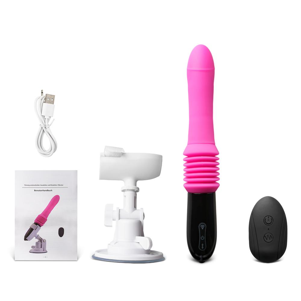 10 Speeds Remote Control Silicone Vibrator with 3 Modes Thrusting Function and Base