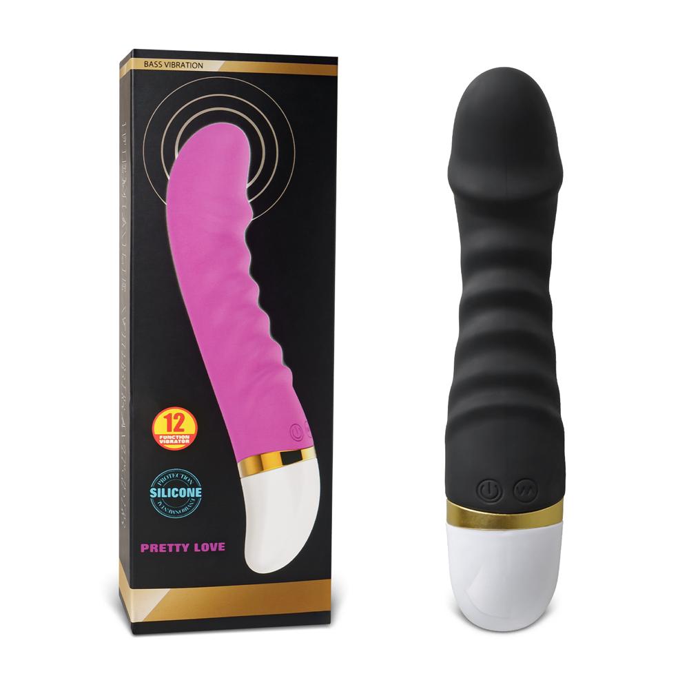 12-Speed Black Color Rechargeable Silicone Dildo Vibrator