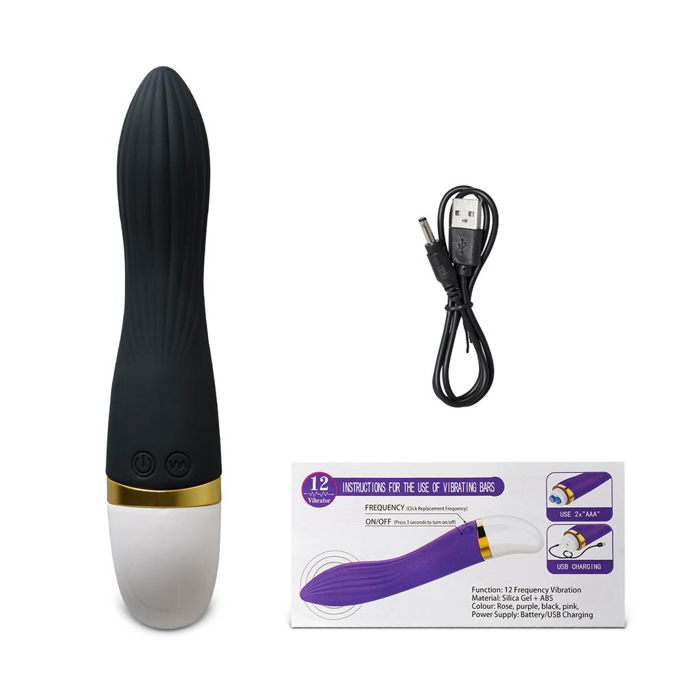 12-Speed Black Color Rechargeable Silicone Vibrator