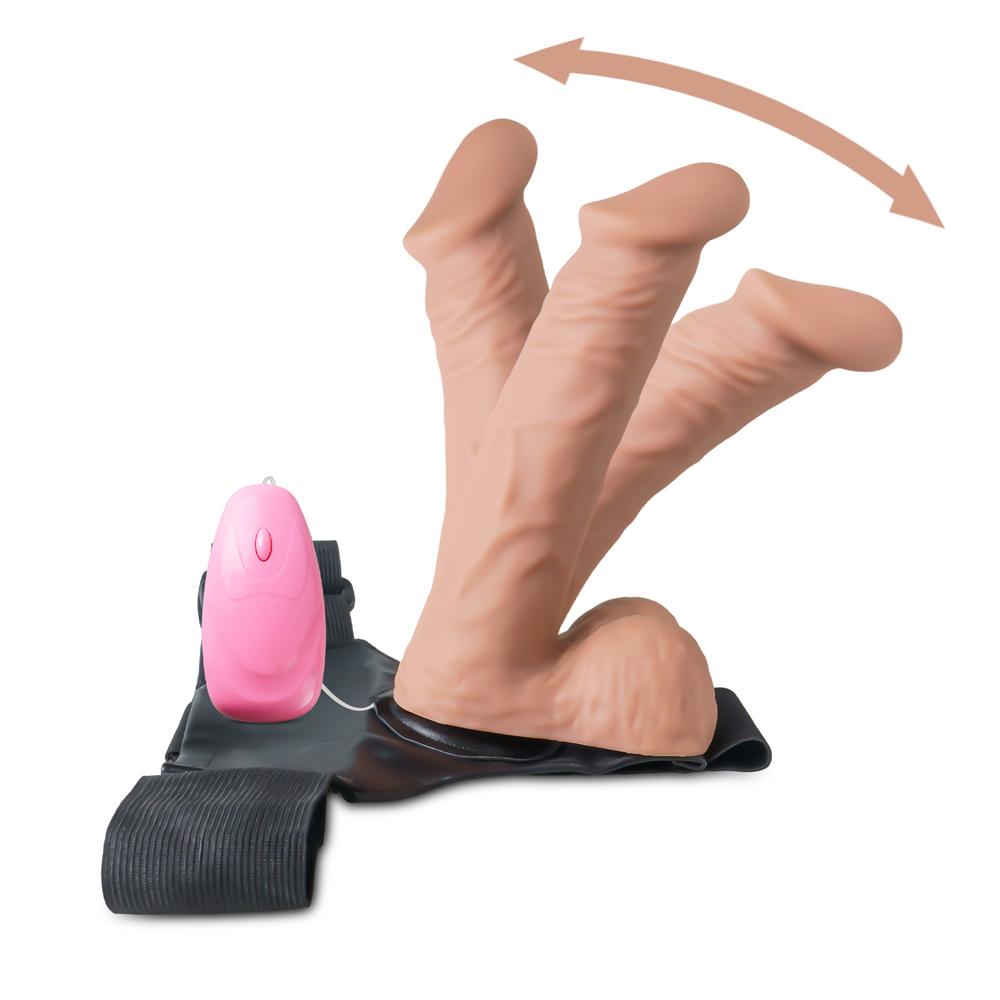 12-Speed Brown Wearable Strap-On with Vibrating Dildo