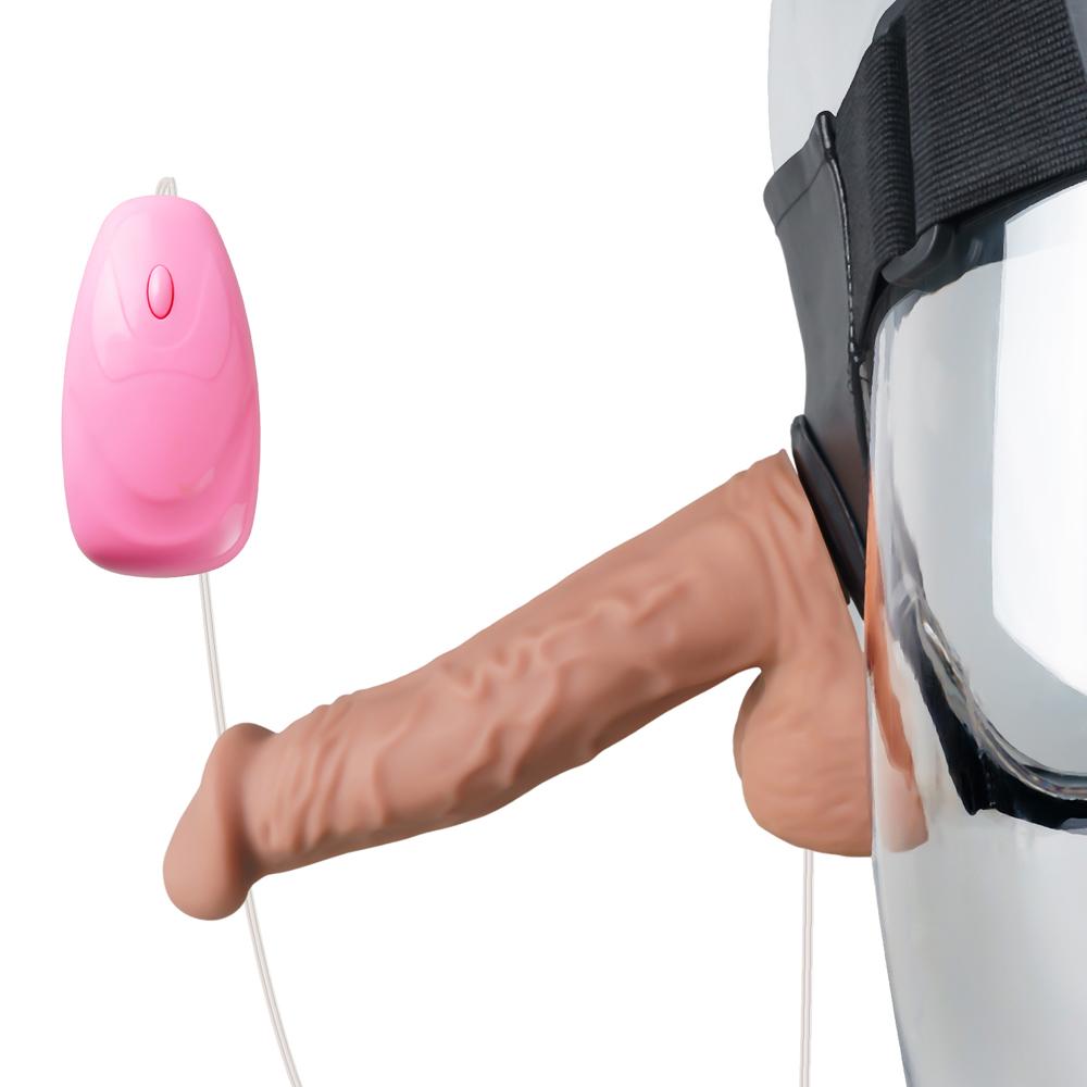 12-Speed Brown Wearable Strap-On with Vibrating Dildo