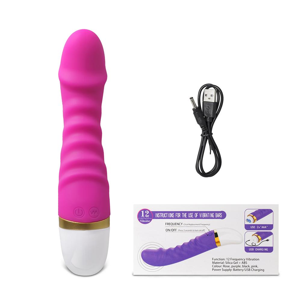 12-Speed Magenta Color Rechargeable Silicone Dildo Vibrator