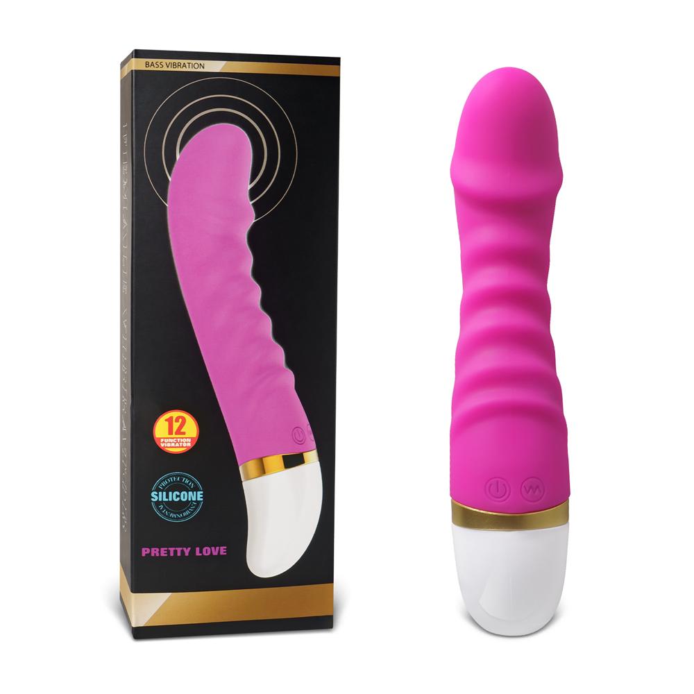 12-Speed Magenta Color Rechargeable Silicone Dildo Vibrator