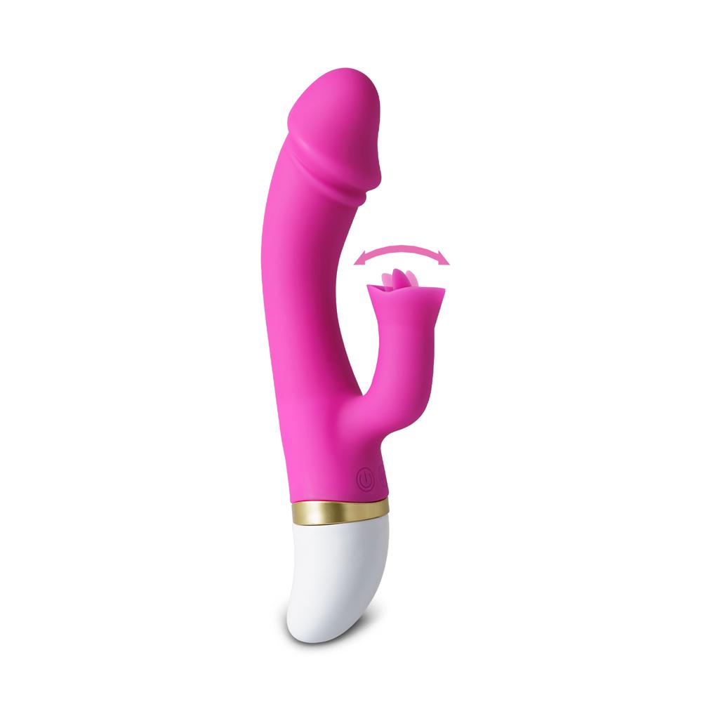 12-Speed Magenta Color Rechargeable Silicone Penis Vibrator with Tongue