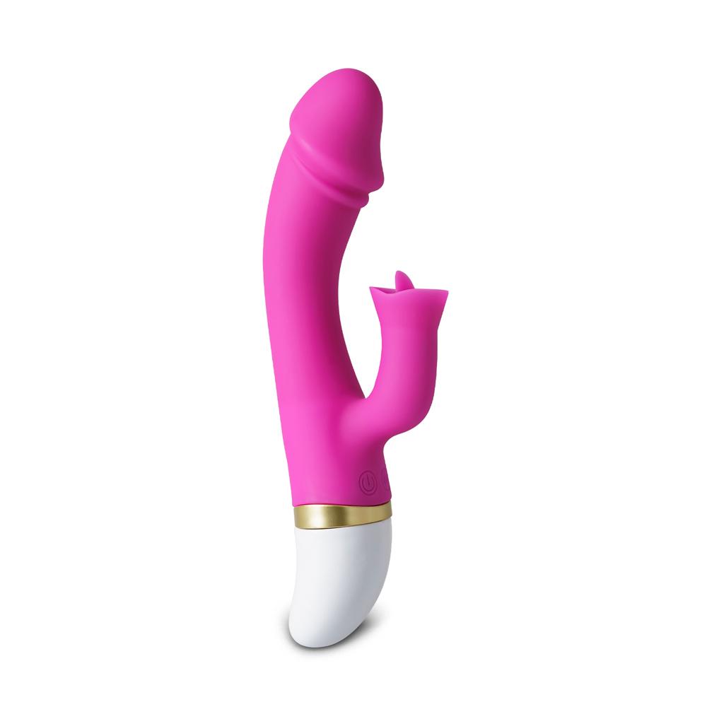 12-Speed Magenta Color Rechargeable Silicone Penis Vibrator with Tongue