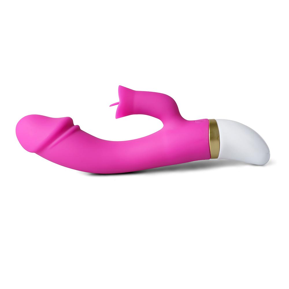 12-Speed Magenta Color Rechargeable Silicone Penis Vibrator with Tongue