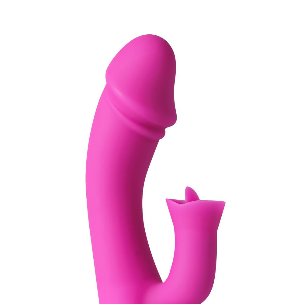 12-Speed Magenta Color Rechargeable Silicone Penis Vibrator with Tongue