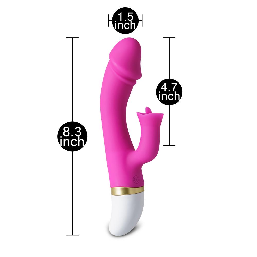 12-Speed Magenta Color Rechargeable Silicone Penis Vibrator with Tongue