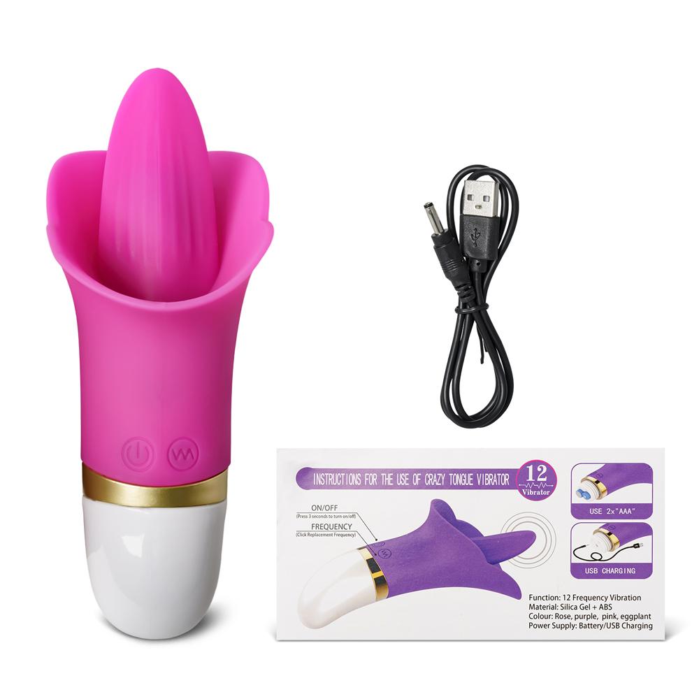 12-Speed Magenta Color Rechargeable Silicone Vibrating Tongue