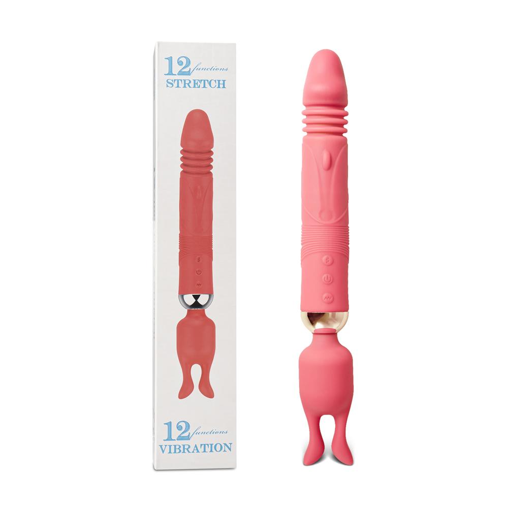 12-Speed Pink Color Silicone Thrusting Dildo with Clitoral Stimulator