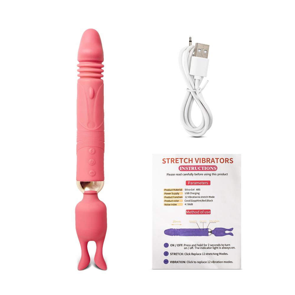 12-Speed Pink Color Silicone Thrusting Dildo with Clitoral Stimulator