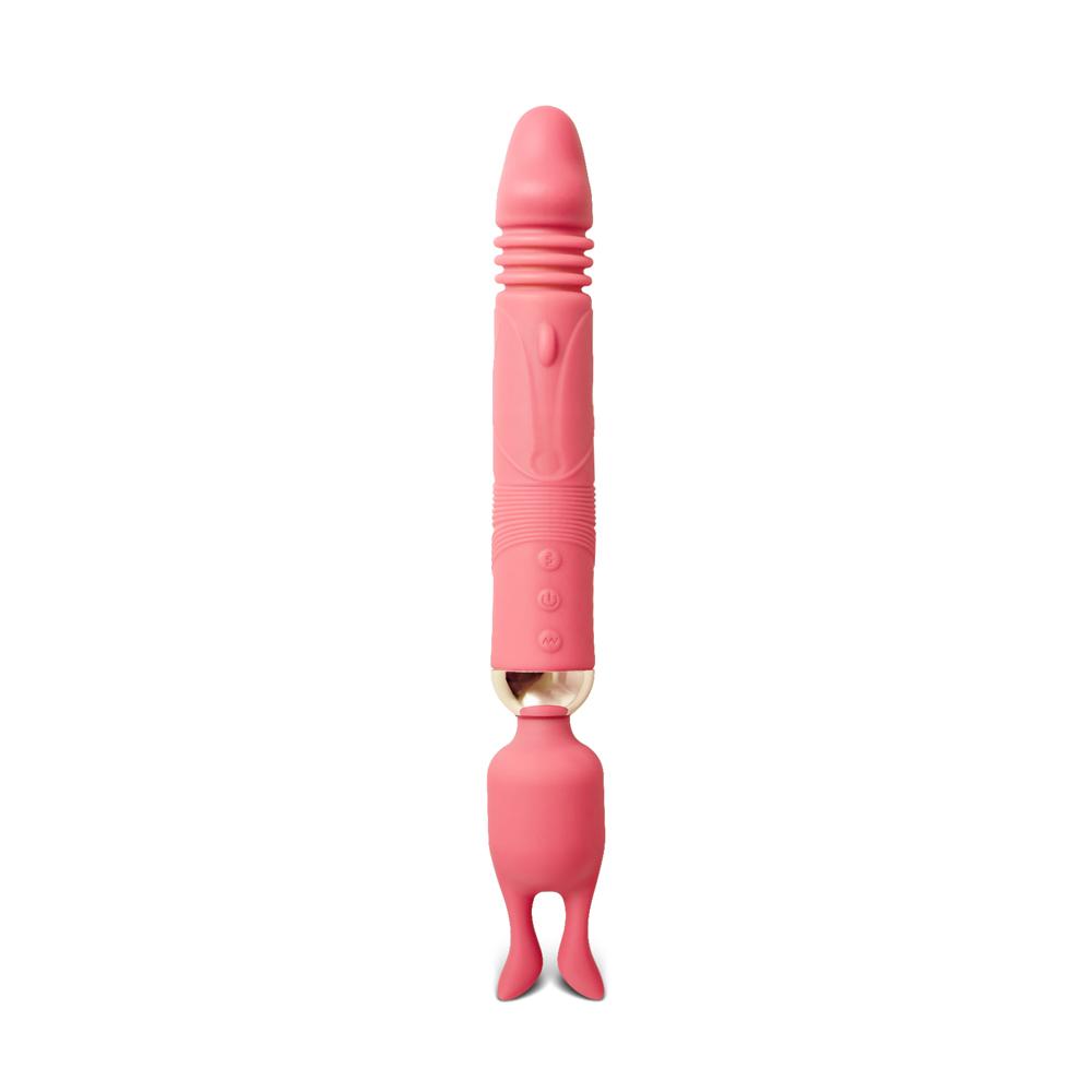 12-Speed Pink Color Silicone Thrusting Dildo with Clitoral Stimulator