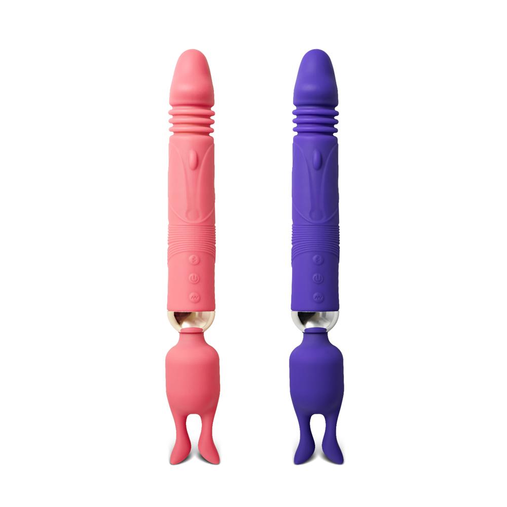 12-Speed Pink Color Silicone Thrusting Dildo with Clitoral Stimulator